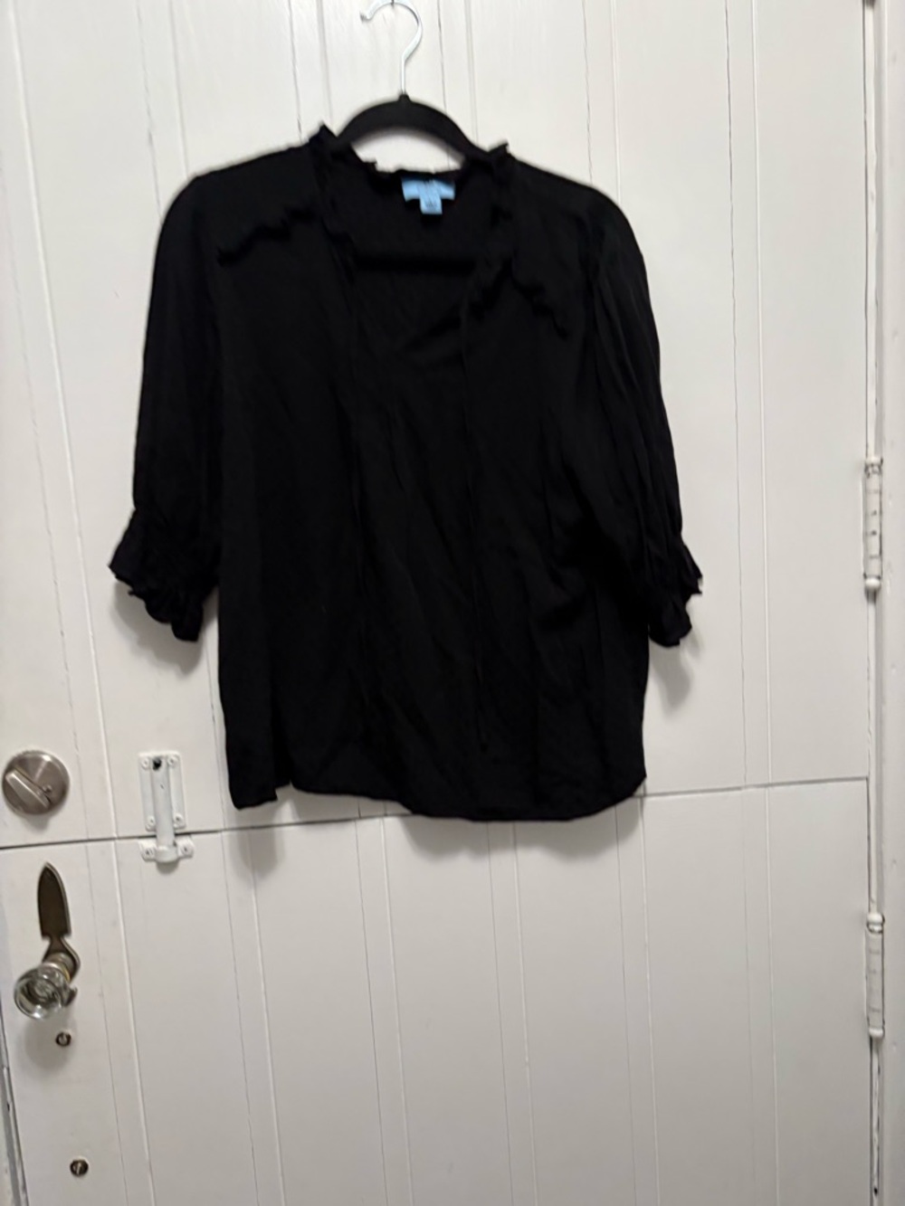 CeCe Black Ruffle-Trim Blouse
